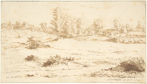 Landscape with the Village of Lincent by Constantijn Huygens, drawing, 1675