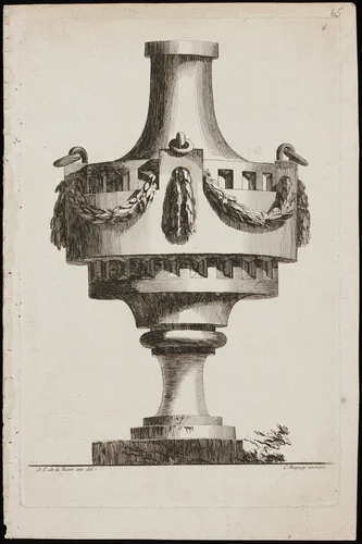 Design for a vase decorated with garlands by Jean Charles Delafosse, print, 1745-1799