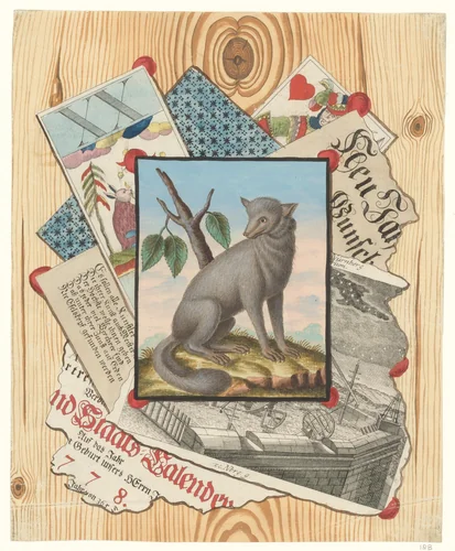 Schijnbedrieger met tekening van een vosachtige, mogelijk een blauwe vos by anonymous, drawing, 1778-1849