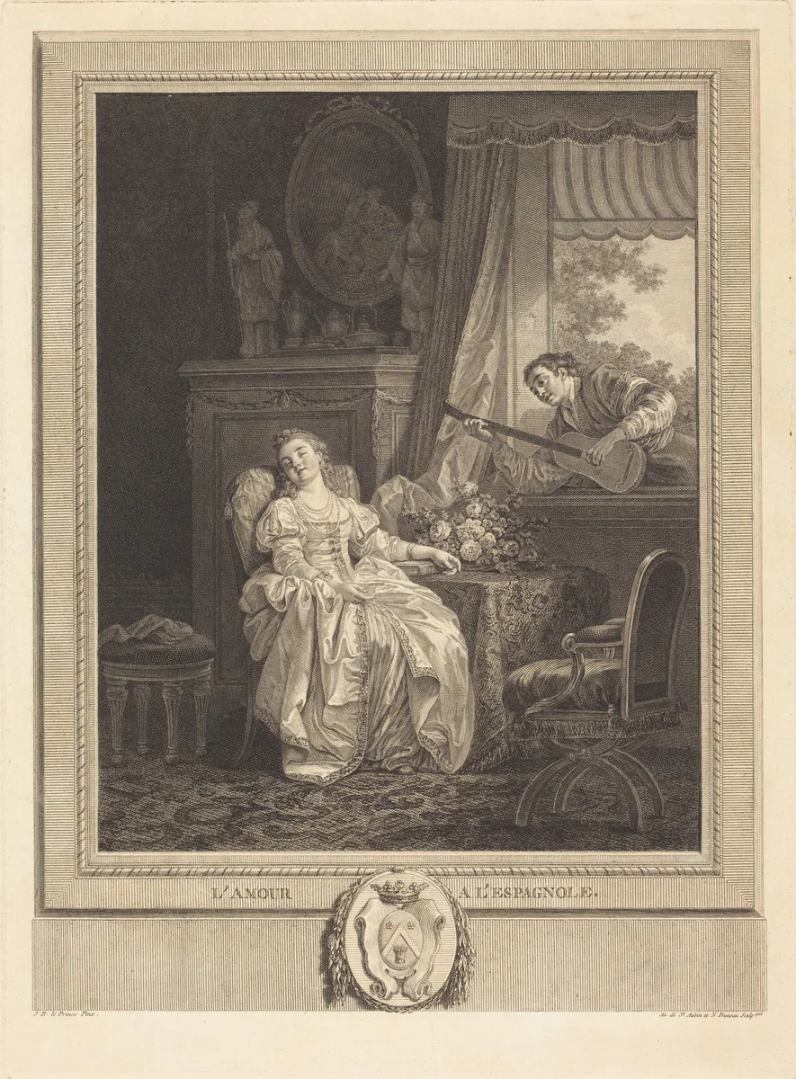 L'amour a l'espagnole by Noël Pruneau; Augustin de Saint-Aubin; Jean-Baptiste Le Prince, print, 1783