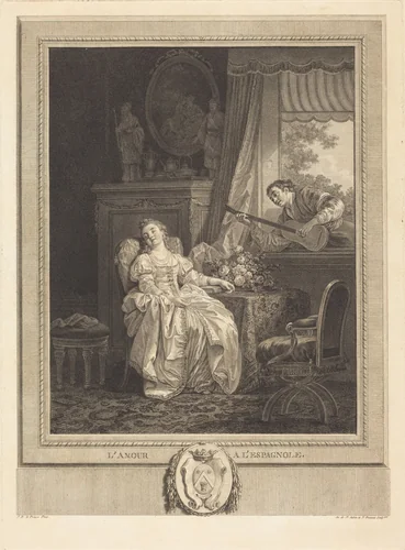 L'amour a l'espagnole by Noël Pruneau; Augustin de Saint-Aubin; Jean-Baptiste Le Prince, print, 1783