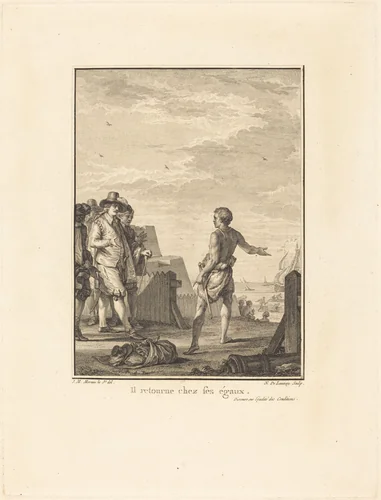Discours sur l'égalité des conditions: Il retourne chez ses égaux by Nicolas Delaunay; Jean-Michel Moreau the Younger, print, 1778