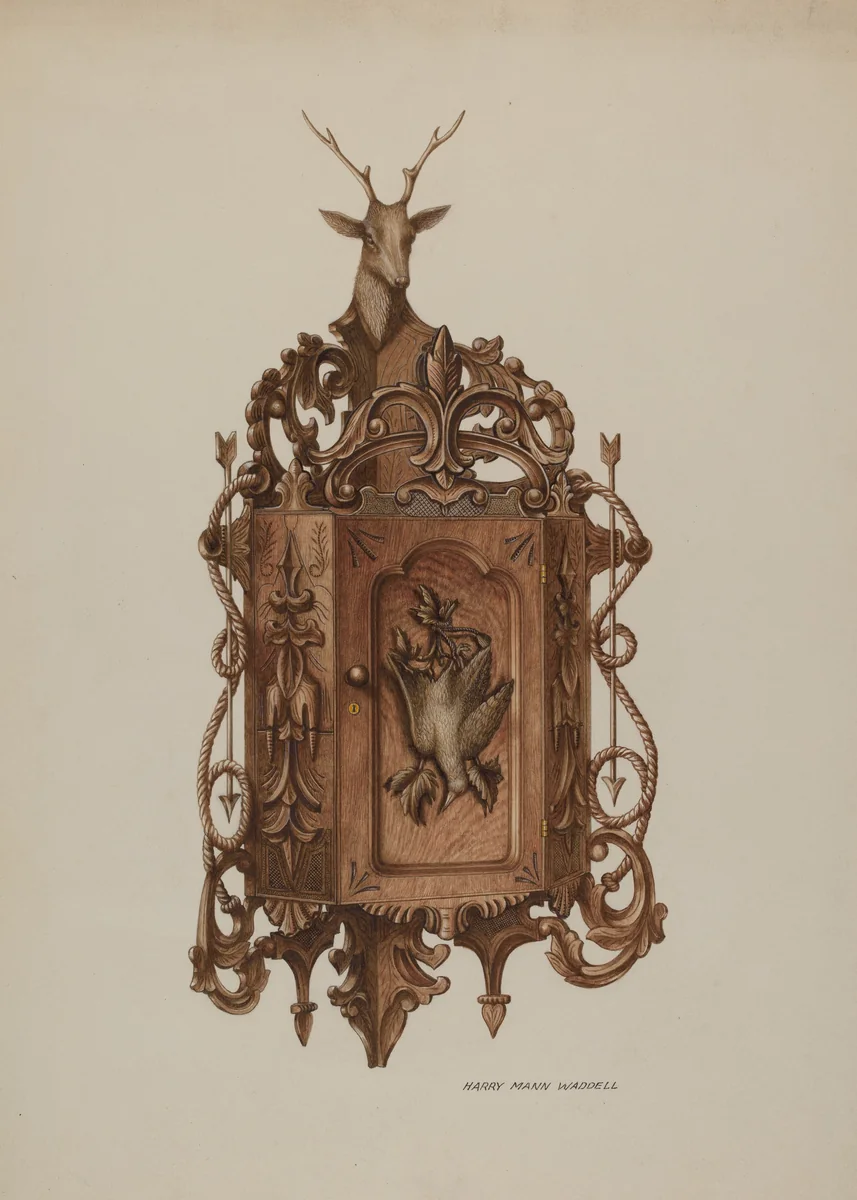 Wall Cabinet, Hand Carved by Harry Mann Waddell, index of american design, 1937