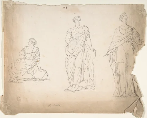 Studies of Female Statues by anonymous, drawing, 1700-1799