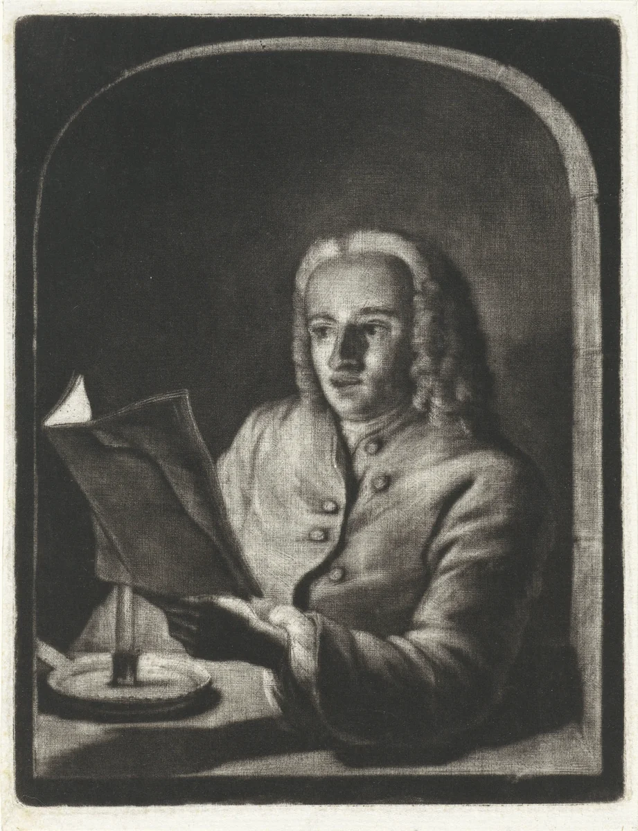 Man bij kaarslicht, mogelijk Jan Snellen by Aert Schouman, print, 1720-1792
