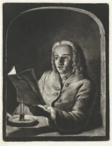 Man bij kaarslicht, mogelijk Jan Snellen by Aert Schouman, print, 1720-1792