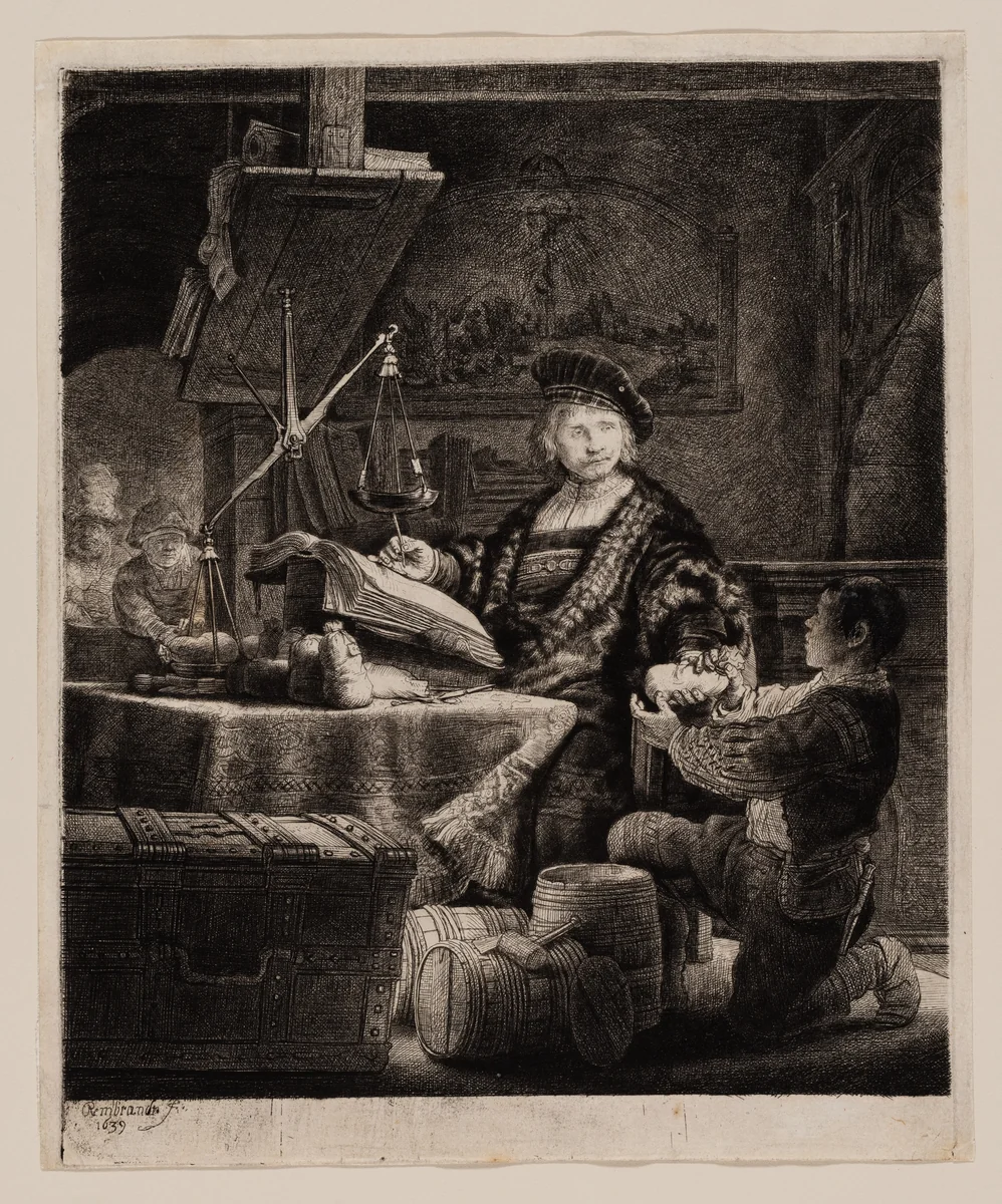 Jan Uytenbogaert, “The Goldweigher” by Rembrandt van Rijn, print, 1639
