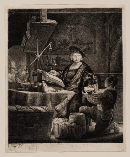 Jan Uytenbogaert, “The Goldweigher” by Rembrandt van Rijn, print, 1639