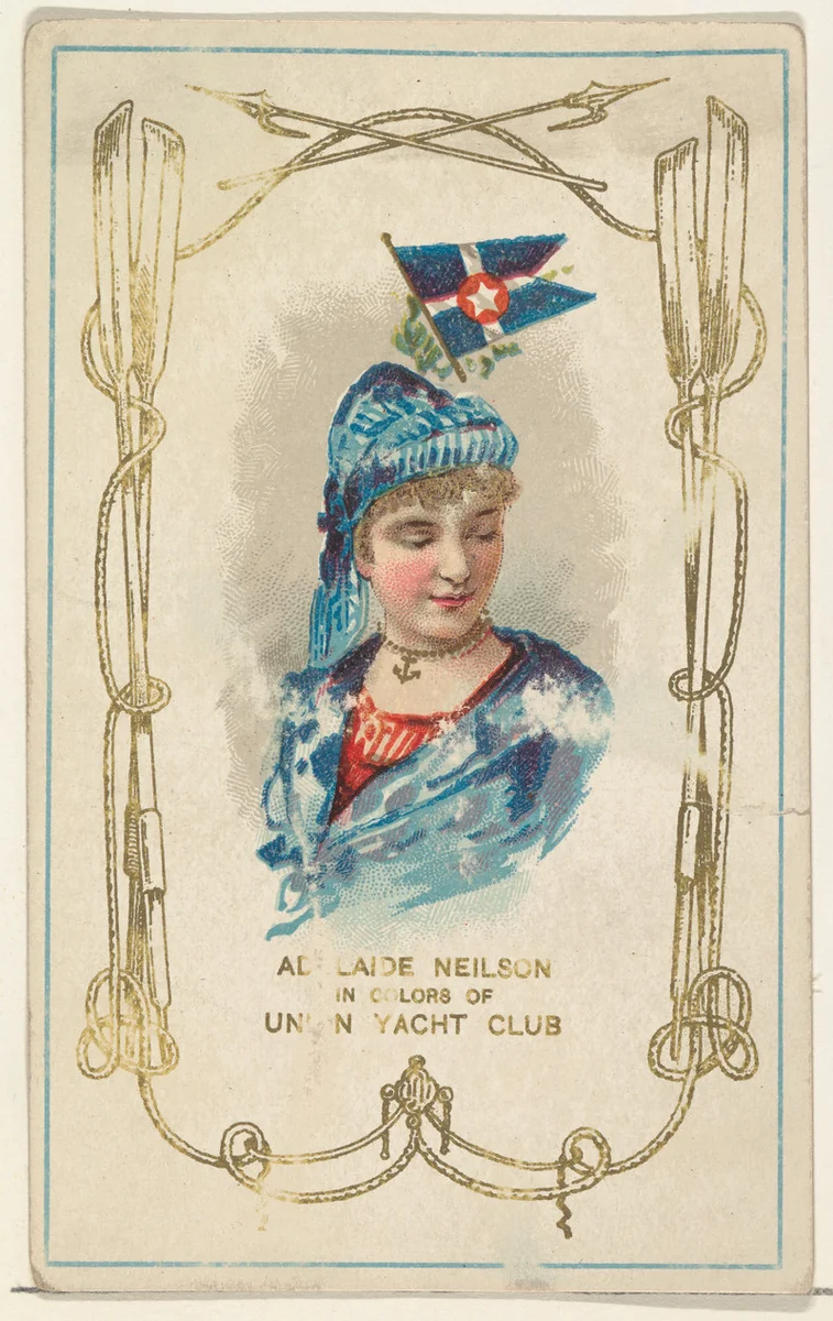 Adelaide Neilson in Colors of Union Yacht Club, from the Yacht Colors of the World series (N140) issued by Duke Sons & Co. to promote Honest Long Cut Tobacco by W. Duke, Sons & Co., print, 1890