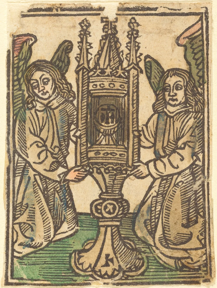 A Monstrance Held by Two Angels by German 15th Century, print, 1495-1500