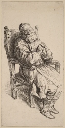 Old Man Sleeping in an Armchair by Salomon Koninck, print, 1609-1656