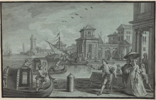 Venetian Fantasy with the Dogana by Johann Wolfgang Baumgartner, drawing, 1750-1759