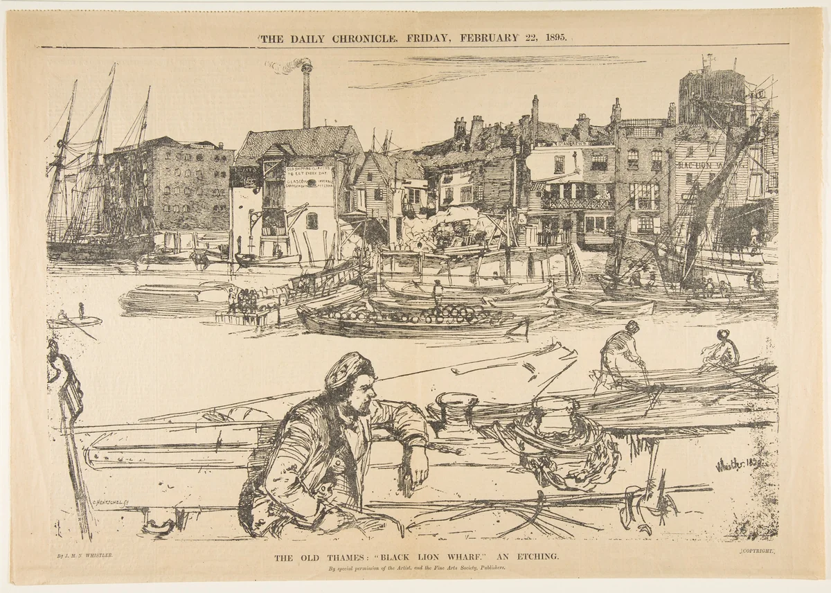 The Old Thames: "Black Lion Wharf," an Etching by Carl Hentschel, print, 1895