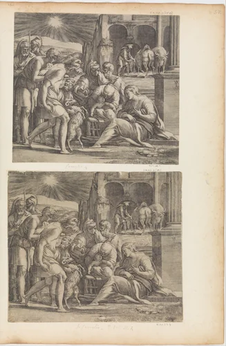 The Adoration of the Shepherds by Giovanni Jacopo Caraglio, print, 1495-1565