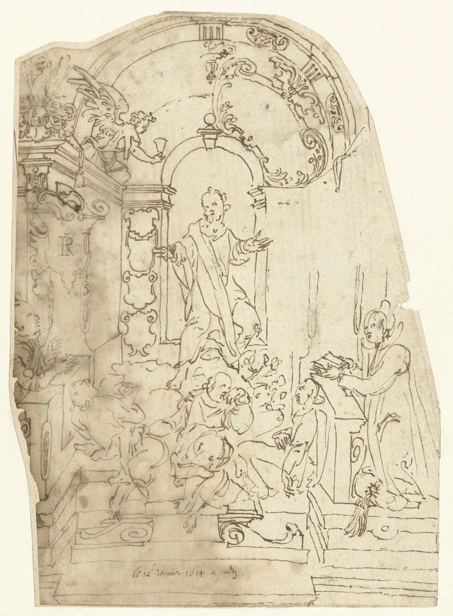 Ontwerp voor een grafmonument in de kathedraal te Metz by anonymous, drawing, 1614