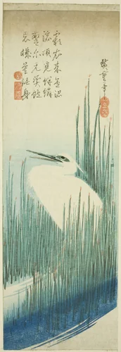 White heron and brushes by Utagawa Hiroshige (歌川広重), print, 1830-1839