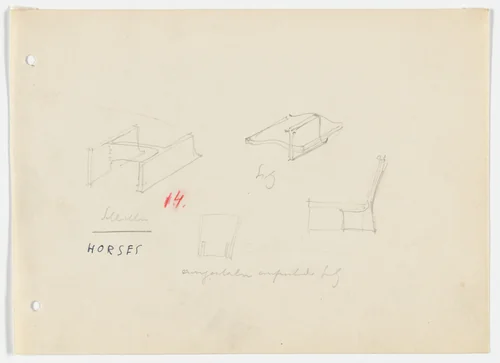 Chair without Arms. Base. (Elevation and perspective sketches) by Ludwig Mies van der Rohe, mies van der rohe archive, 1926