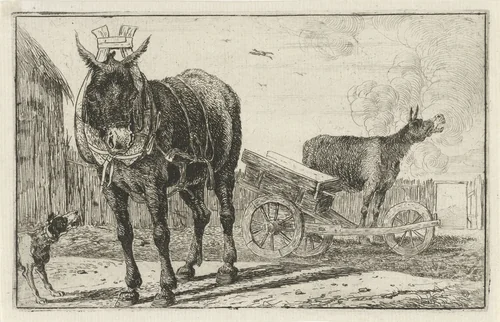 Twee ezels by Jan van den Hecke, print, 1656