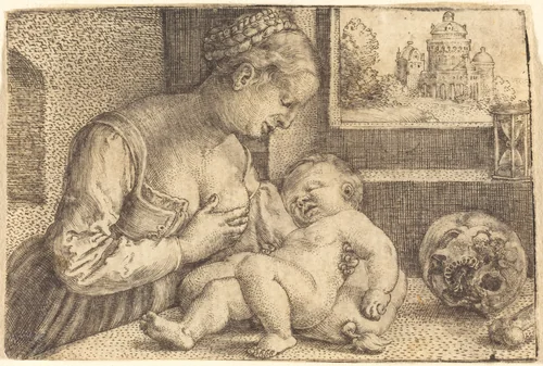 Madonna with Skull by Barthel Beham, print, 1523-1533
