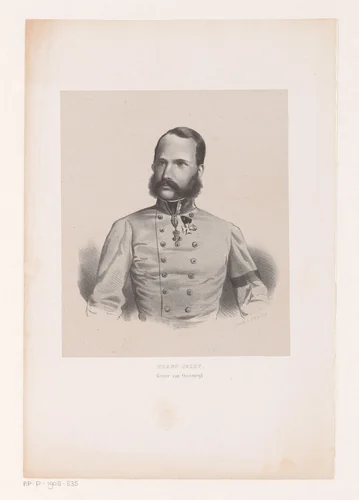 Portret van Frans Jozef I by anonymous, print, 1848-1905