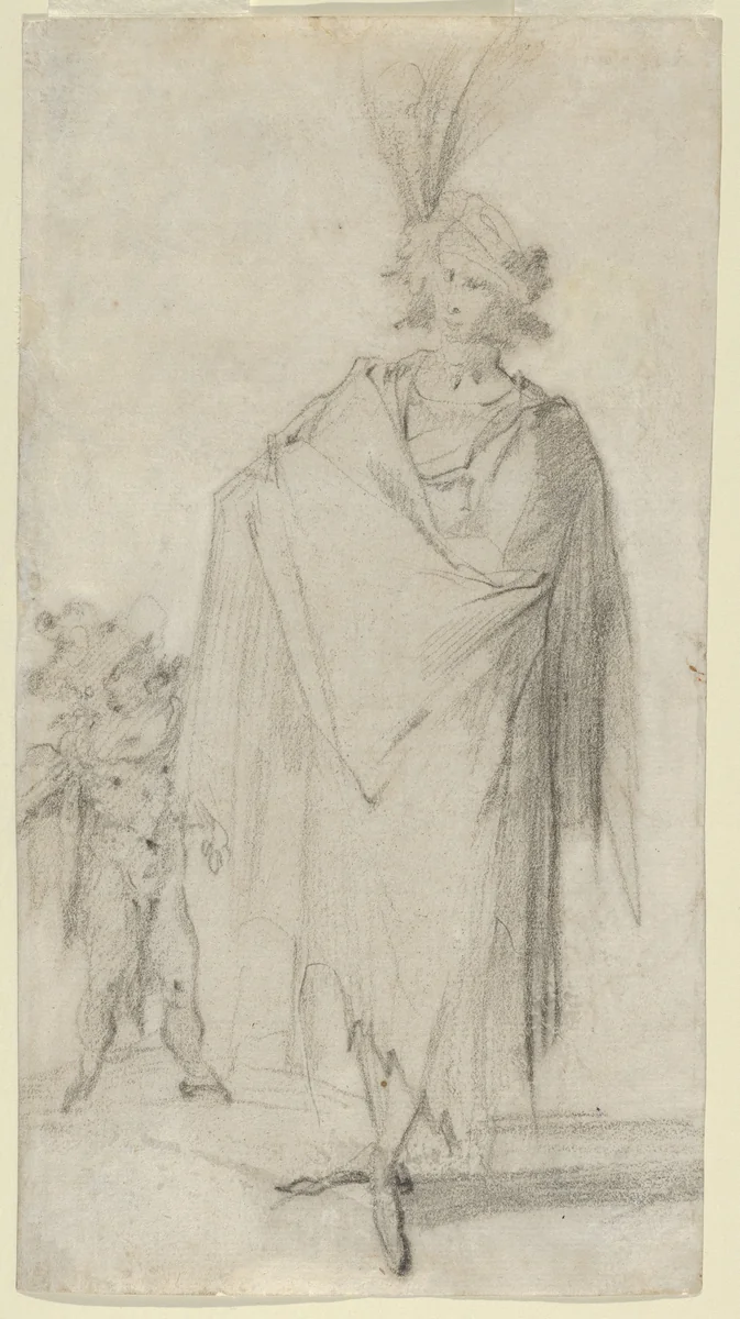 Standing Man with a Putto by Jacques Bellange, drawing, 1570-1620