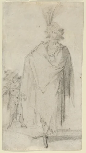 Standing Man with a Putto by Jacques Bellange, drawing, 1570-1620