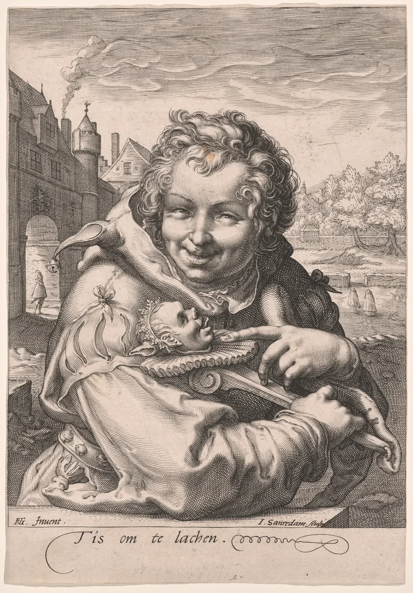 Fool Holding a Staff (Tis om te lachen) by Jan Saenredam, print, 1590-1600