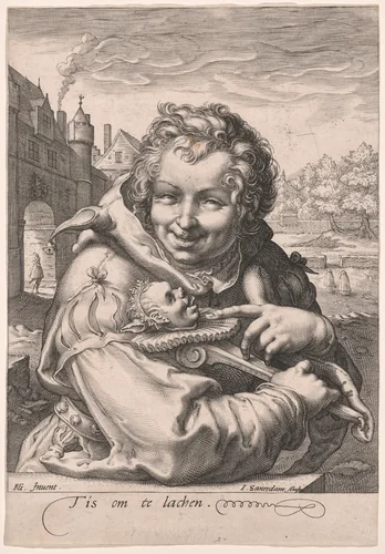 Fool Holding a Staff (Tis om te lachen) by Jan Saenredam, print, 1590-1600