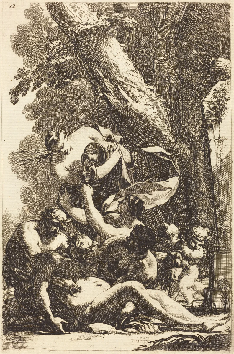 Drunken Silenus Supported by Two Fauns by Michel Dorigny, portfolio, 1617-1665