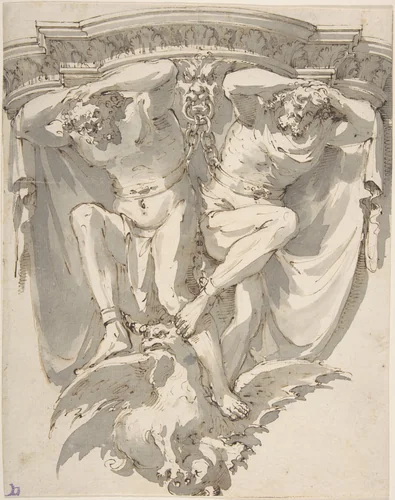 Design for a Decorated Console with Two Slaves on Top of an Eagle by Giuseppe Bernardino Bison, drawing, 1762-1844