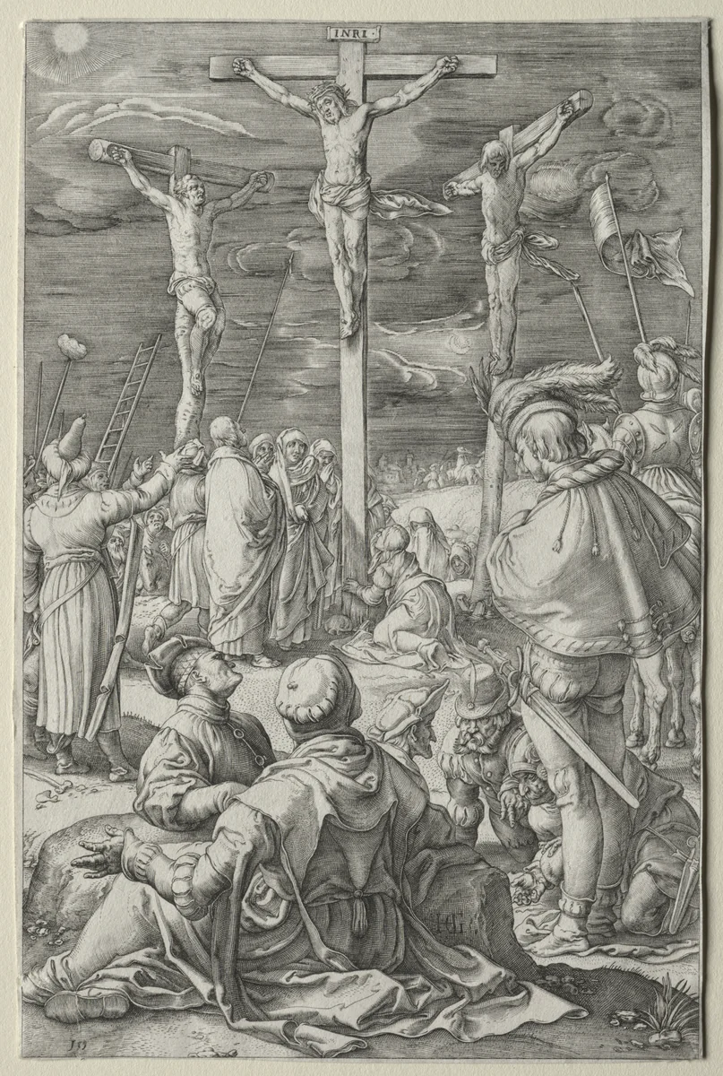 The Passion: Christ of the Cross between the Two Thieves by Hendrick Goltzius, print, 1591-1603