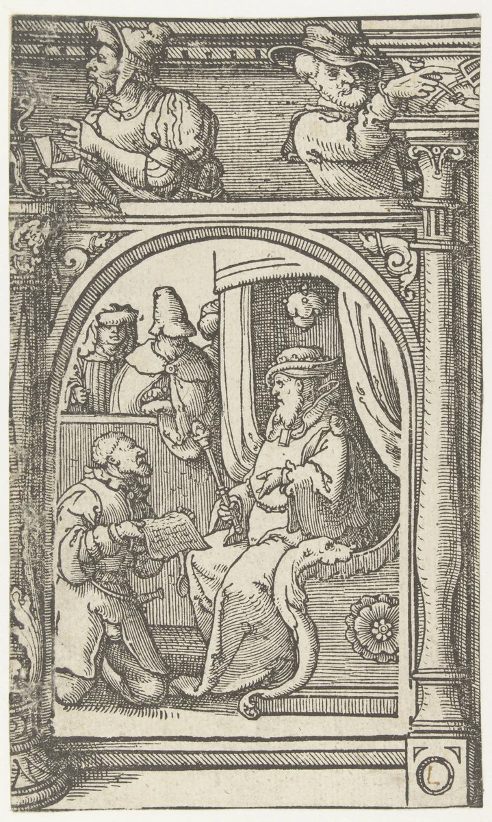 Afgezant van Abner knielt voor David by anonymous, print, 1525-1530