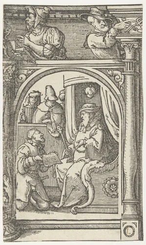 Afgezant van Abner knielt voor David by anonymous, print, 1525-1530