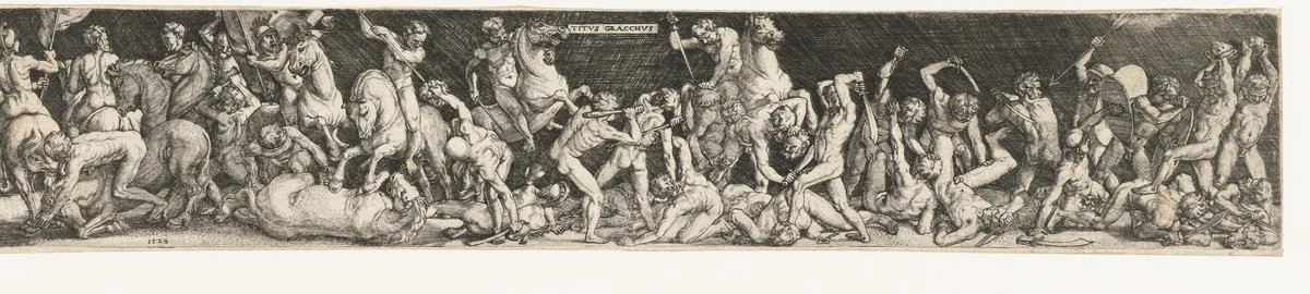 Fries met de overval op Tiberius Gracchus by Barthel Beham, print, 1528