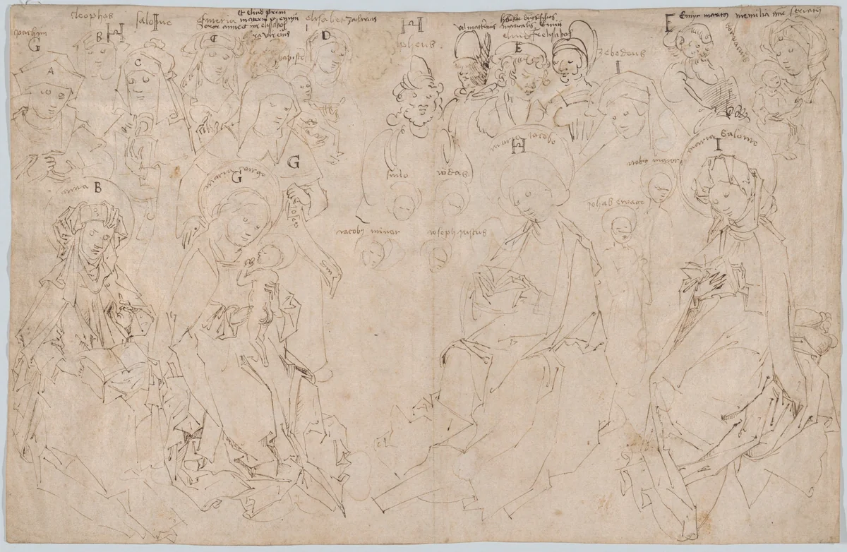 The Holy Kinship by Master of the Drapery Studies, drawing, 1475-1485