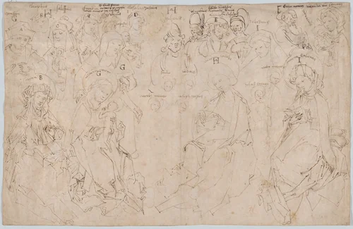The Holy Kinship by Master of the Drapery Studies, drawing, 1475-1485