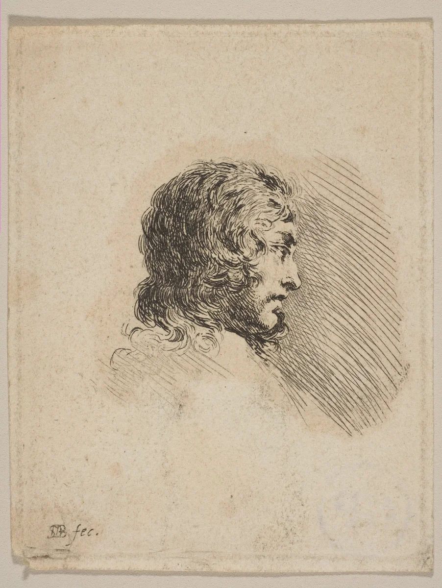 Head of a young man in profile, from "Various Portraits" (Recueil de Diverses Piéces Servant à l'Art de Portraiture) by Stefano della Bella, print, 1642-1652
