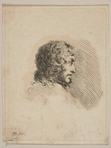 Head of a young man in profile, from "Various Portraits" (Recueil de Diverses Piéces Servant à l'Art de Portraiture) by Stefano della Bella, print, 1642-1652