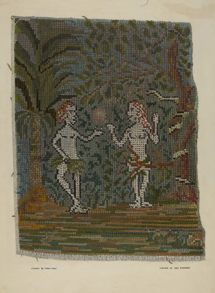 Adam & Eve Embroidered Picture by Frank Gray; Chris Makrenos, index of american design, 1941