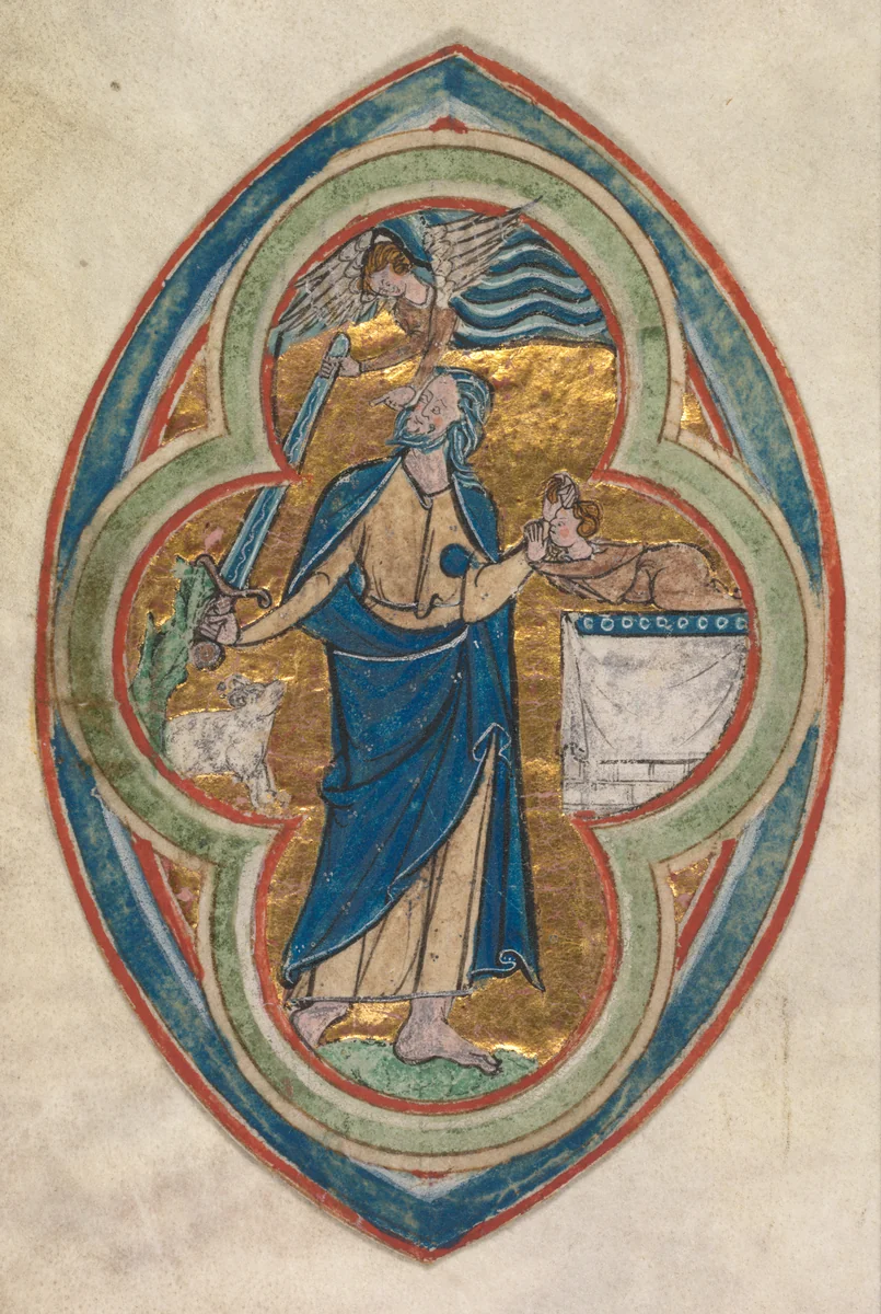 Miniature Excised from a Compendium in historiae genealogia Christi by Peter Poitiers: The Sacrifice of Isaac by William de Brailes, manuscript, 1200-1250