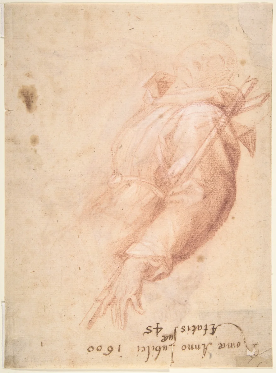 Monk with Crucifix (recto); Monk with Book (verso) by anonymous, drawing, 1600