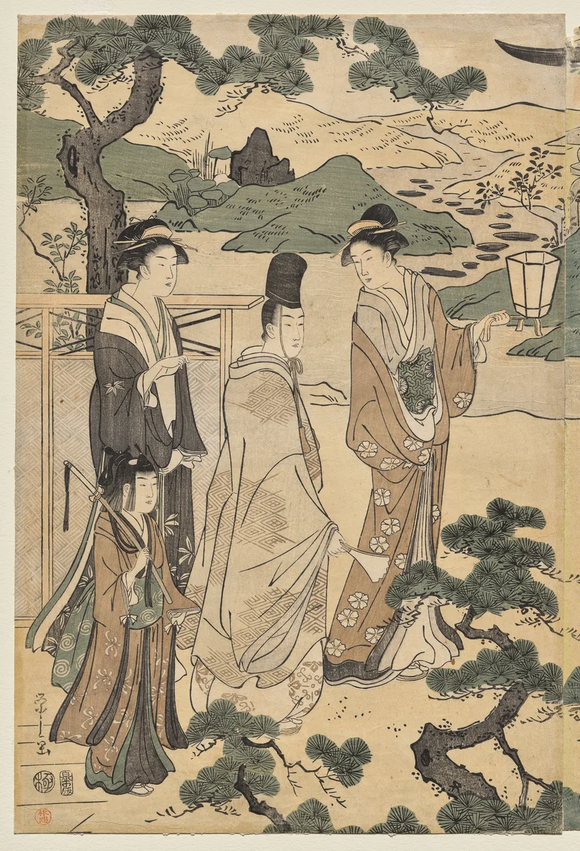 The Matsukaze Chapter of the Tale of Genji (from the series The Tale of Genji in Elegant Modern Dress) by Chōbunsai Eishi (鳥文斎栄之), print, 1786-1796