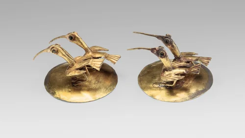 Ear Ornaments with Ibis by Inca Ica Valley, metalwork, 1200-1450
