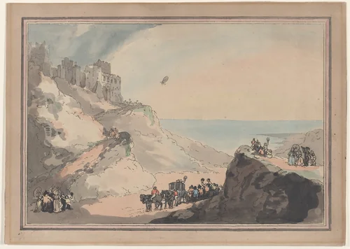 Departure of Blanchard and Jeffries' Balloon from Dover, January 7, 1785 by Thomas Rowlandson, print, 1794
