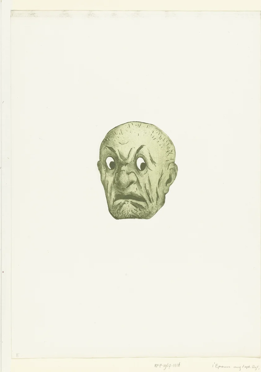 Masker met gezicht van man by Henri Charles Guérard, print, 1895