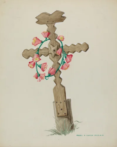 Wooden Cross used as Headstone (Hand Made) by Majel G. Claflin, index of american design, 1937