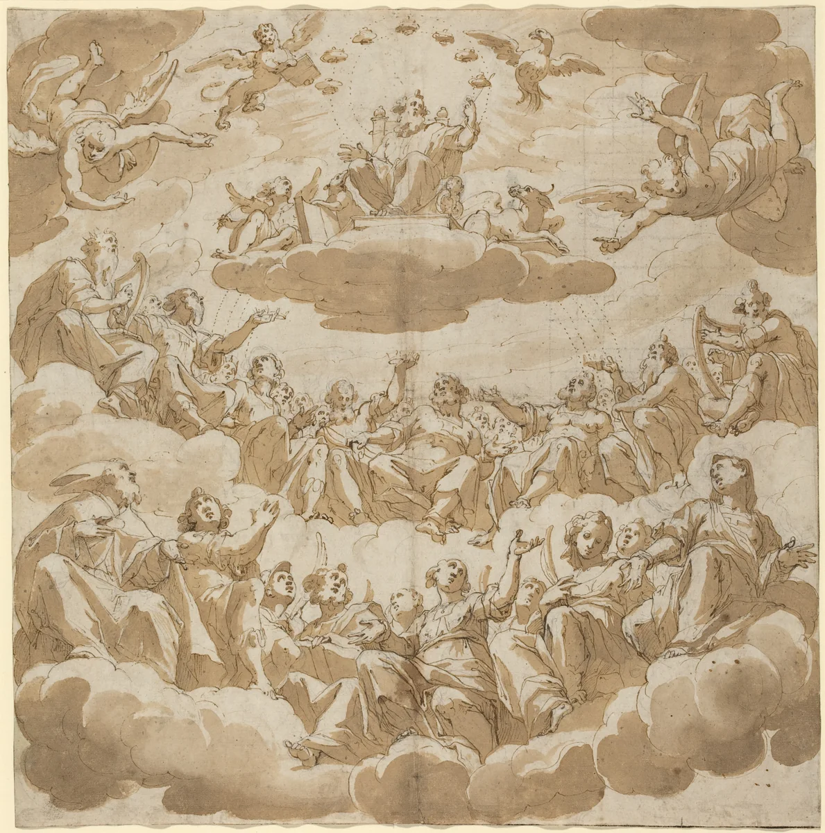 God Enthroned Surrounded by Saints by Giovanni Battista Trotti, drawing, 1585-1590