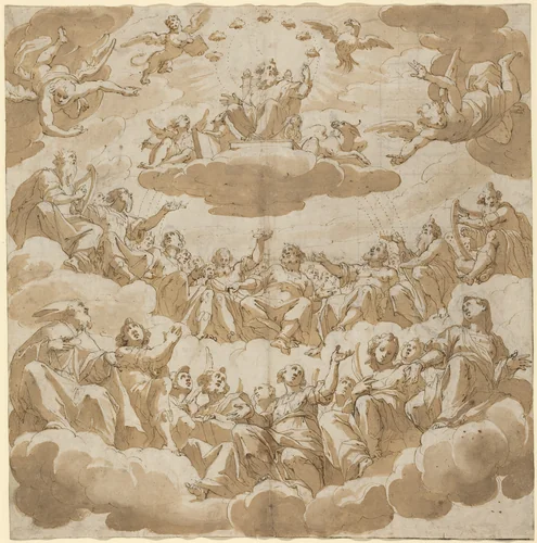 God Enthroned Surrounded by Saints by Giovanni Battista Trotti, drawing, 1585-1590