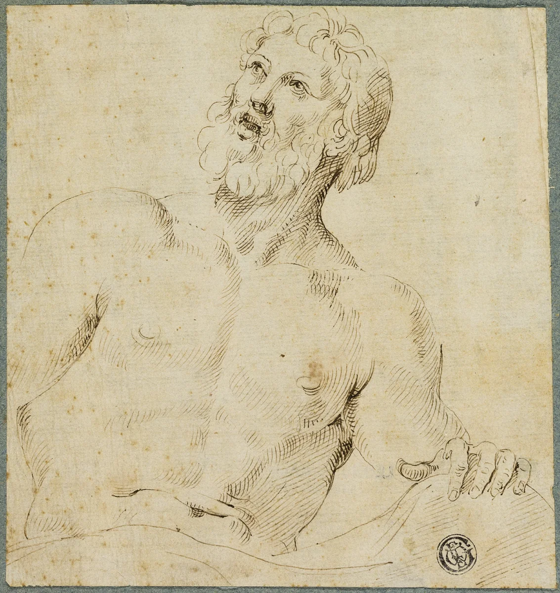 Half-length Sketch of Bearded Man (Jupiter?) by Battista Franco, drawing, 1540-1560