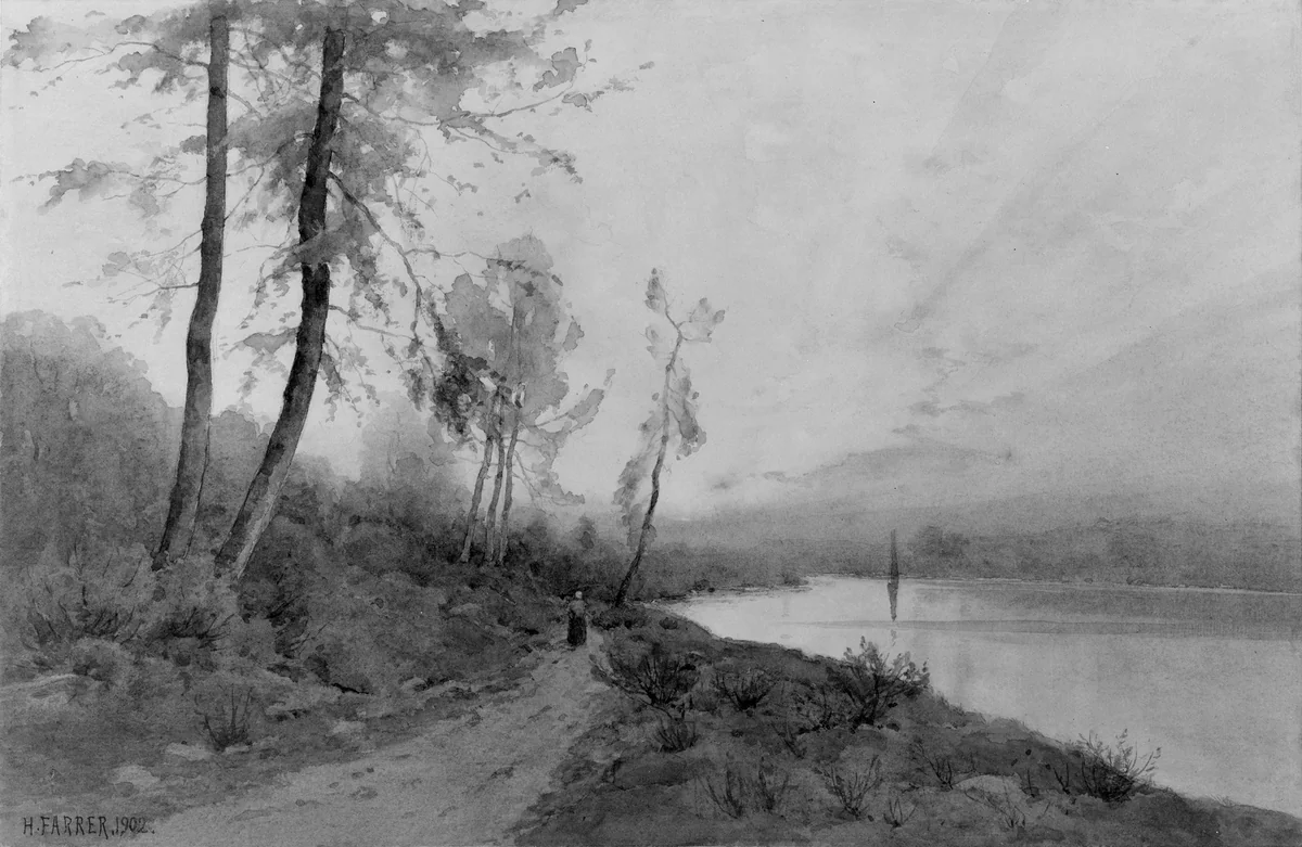 Woman Walking beside a River by Henry Farrer, artwork, 1902